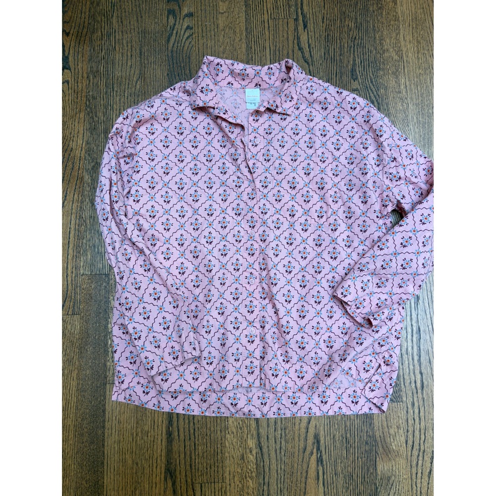 Hanna Andersson Button Down Pajama Top M Pink Cotton Floral Cottagecore Retro